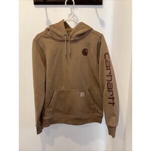 Carhartt Sweatshirt Hoodie Tan With Brown Logos Womens Size Medium 8-10